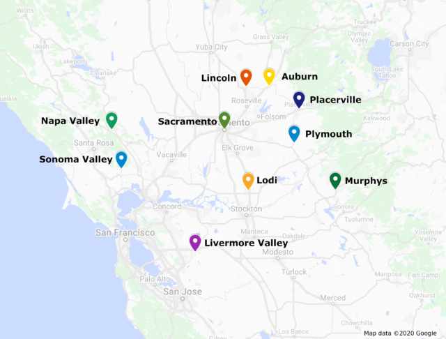 Lodi Wine Labs locations map