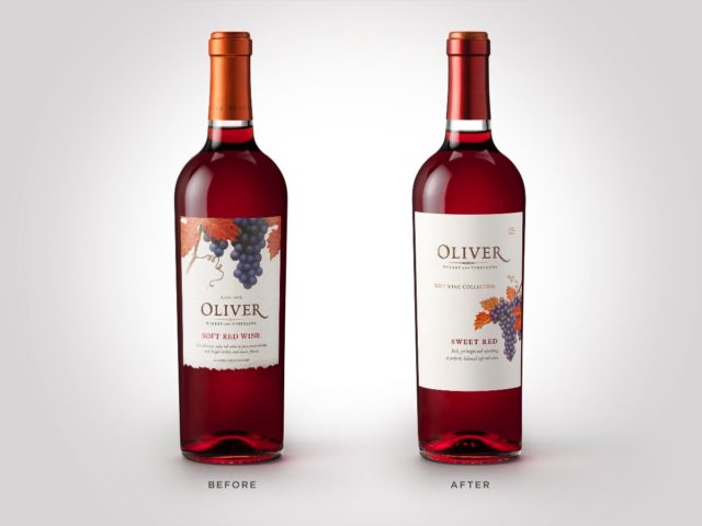 Oliver Winery Sweet Red before and after redesign