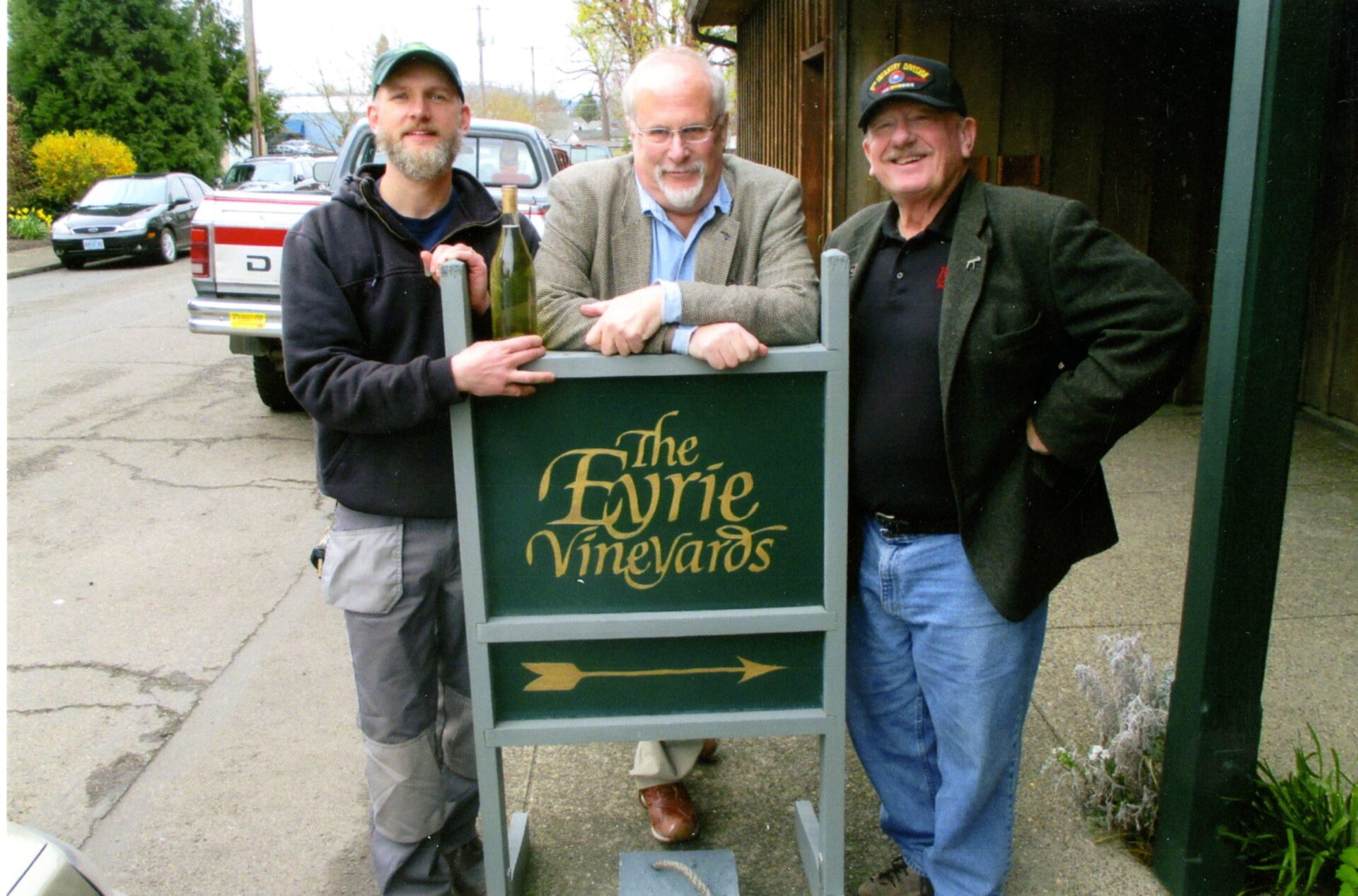 (left to right): Jason Lett, Ken Friedenreich, Doc Wilson at a winery event in McMinnville, Oregon, 2015