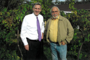 Russel Redding, Secretary of PA Department of Agriculture, with Robert Mazza with Vidal Blanc vineyards at Mazza Vineyards in North East, PA, at one of his many visits to the Lake Erie Region [Photo courtesy of Robert Mazza, Inc.]